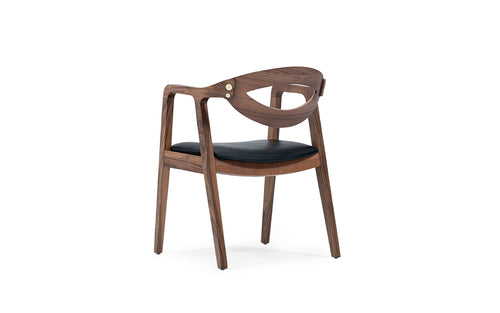 Lidia Wooden Armchair with Black Leather Seat