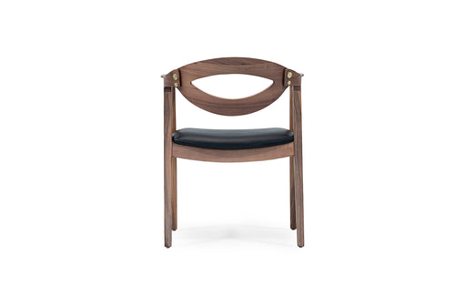 Lidia Wooden Armchair with Black Leather Seat