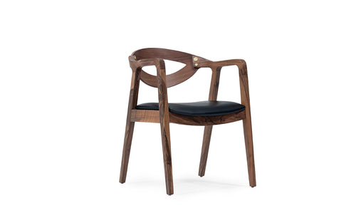 Lidia Wooden Armchair with Black Leather Seat